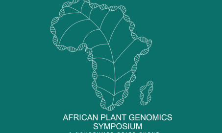 African Plant Genomics Symposium logo: a stylised plant leaf in the shape of the African continent, outlined with a DNA helix