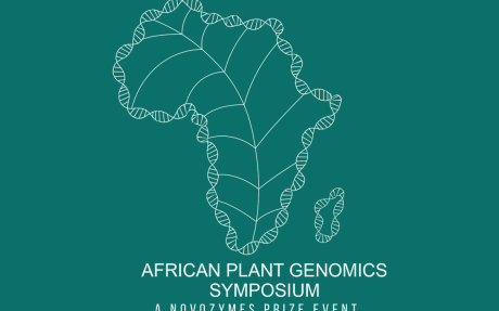 African Plant Genomics Symposium logo: a stylised plant leaf in the shape of the African continent, outlined with a DNA helix