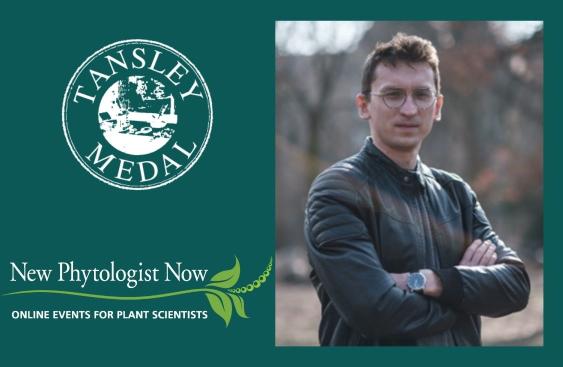 Tansley medal logo above the New Phytologist Now Logo with a photo of Michal on the right.