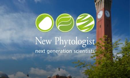 text reads "New Phytologist next generation scientists" over a image of the university of birmingham clock tower against a blue sky