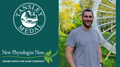 Tansley medal logo above the New Phytologist Now Logo with a photo of Matthew on the right.