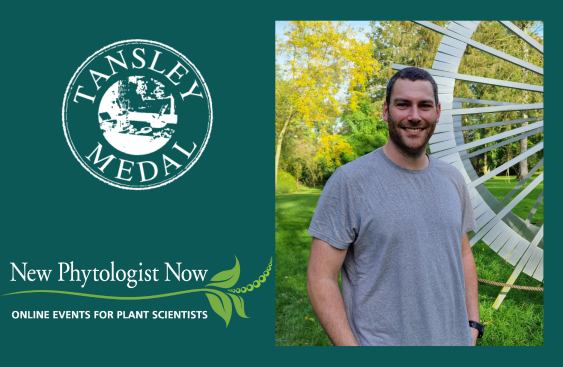 Tansley medal logo above the New Phytologist Now Logo with a photo of Matthew on the right.